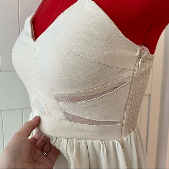 Flowy Mini Dress, Adjustable Straps, Cream, Smocked Back Panel, Women's (US S) - Picture 2 of 9